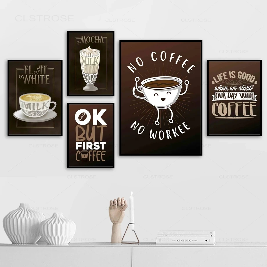 Nordic Vintage Coffee Poster Milk Coffee Mocha Abstract Cartoon Quotes Canvas Painting Kitchen Decoration Drink Wall Art Picture