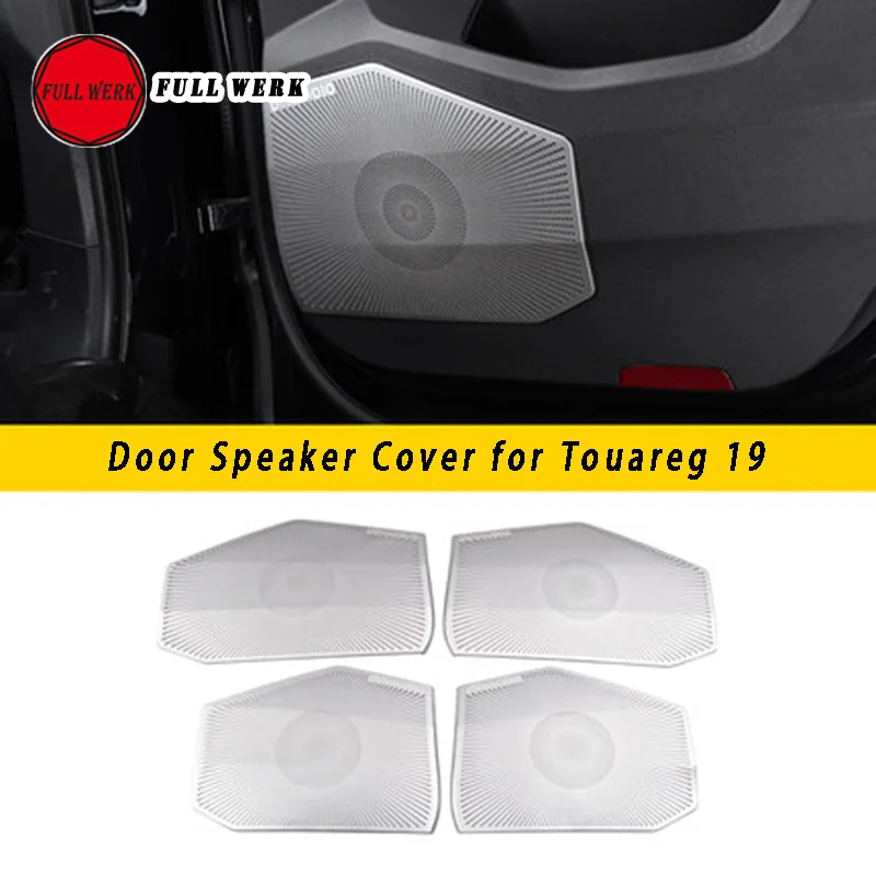 4pcs/Set Stainless Steel Car Door Speaker Cover Decoration Trim Plate Sticker Protector for Touareg 19-23 Interior Accessories