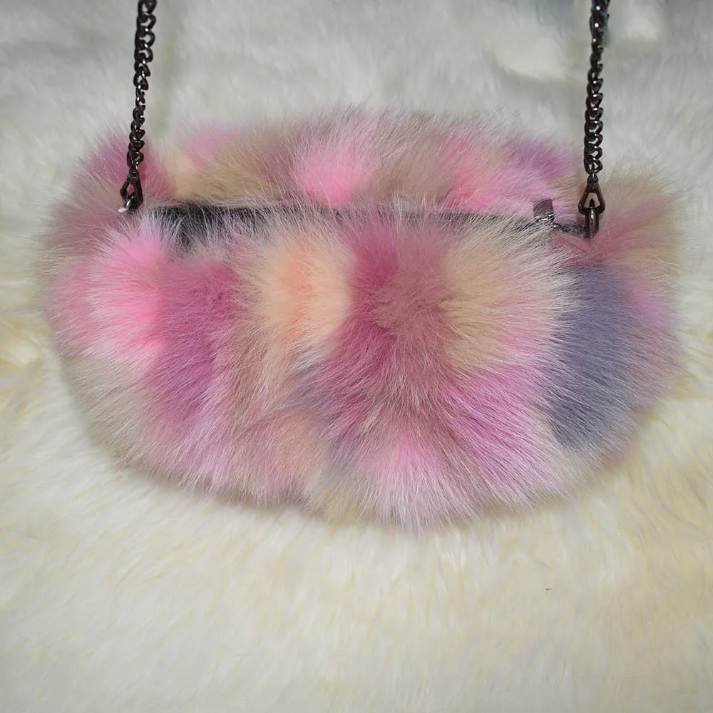 MS.MinShu-Real Fox Fur Hand Muff Bag for Women, Winter Hand Warmer, Pocket Handbag with Chain, Fashion Brand