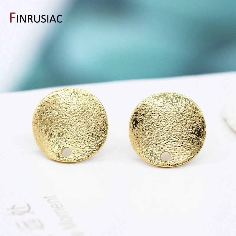 Accesorios para pendientes DIY, pendientes chapados en oro Real de 14K de latón puro, pendientes de onda redonda esmerilada de estilo coreano, suministro de hallazgos