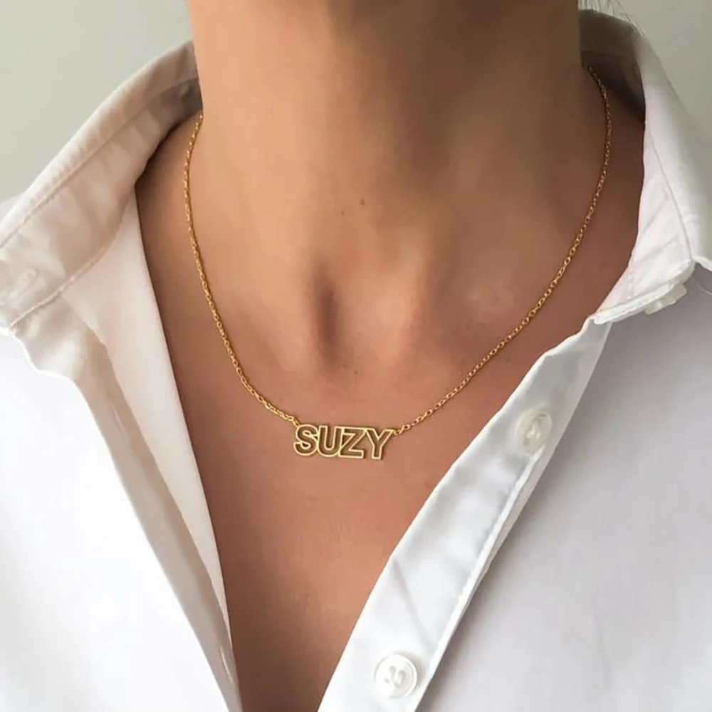 Custom Name Necklace for Women 2022 New Personality Hollow Capital Letter Pendant Necklace Men Anniversary Birthday Jewelry Gift