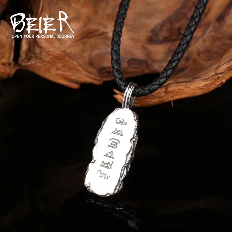 Beier Stainless Steel Six Words\' Mantra Buddhism Pendant Chain Necklace men Jewelry BP8-104