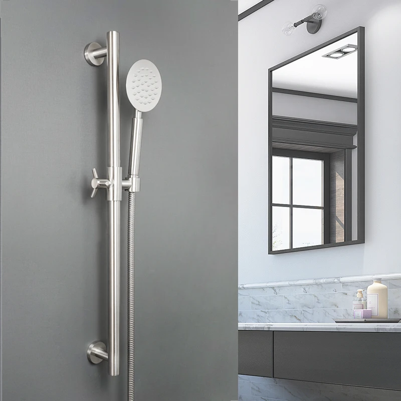 Dusche Rutsche Bar Bad Höhe Einstellbare Handheld Dusche Kopf Halter SUS304 Edelstahl Gebürstet Runde Platz Heben Stange