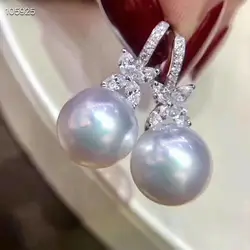 Pure 925 Sterling Silver Fine Jewelry Fresh Water White 9-10mm Round Pearl Dangle Earrings for Women Fine Pearl Earrings