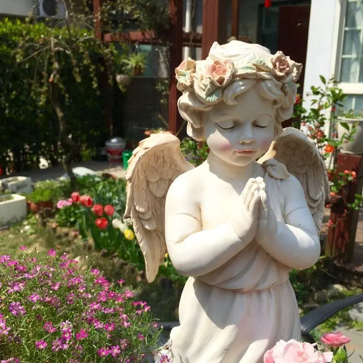 

Nordic Garden Resin Cute Praying Wings Boy Statue Decor Yard Villa Sculpture Crafts Community Square Park Ornaments Accessories