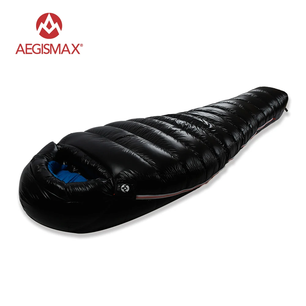 AEGISMAX 2021 95% White Goose Down Mummy Camping Sleeping Bag Cold Winter Ultralight Baffle Design Camping Splicing FP800 G1-G5