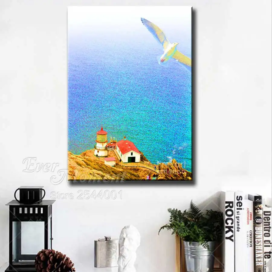 Ever Moment Diamond Painting Lighthouse Vulture Sea 5D DIY Full Square Round Drill Picture Of Rhinestone Embroidery ASF1991