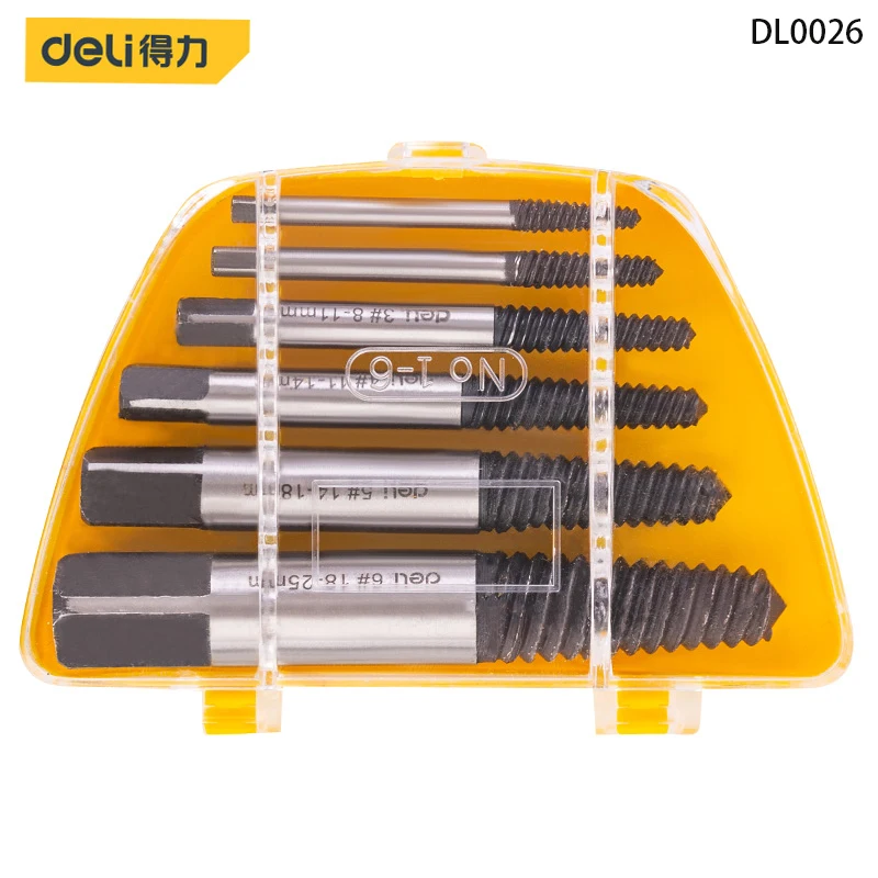 Deli Six-Piece Screw Extractor Damaged Screw Extractor Drill Bit Extractor Bolt Extractor Bolt Stud Remover Tool