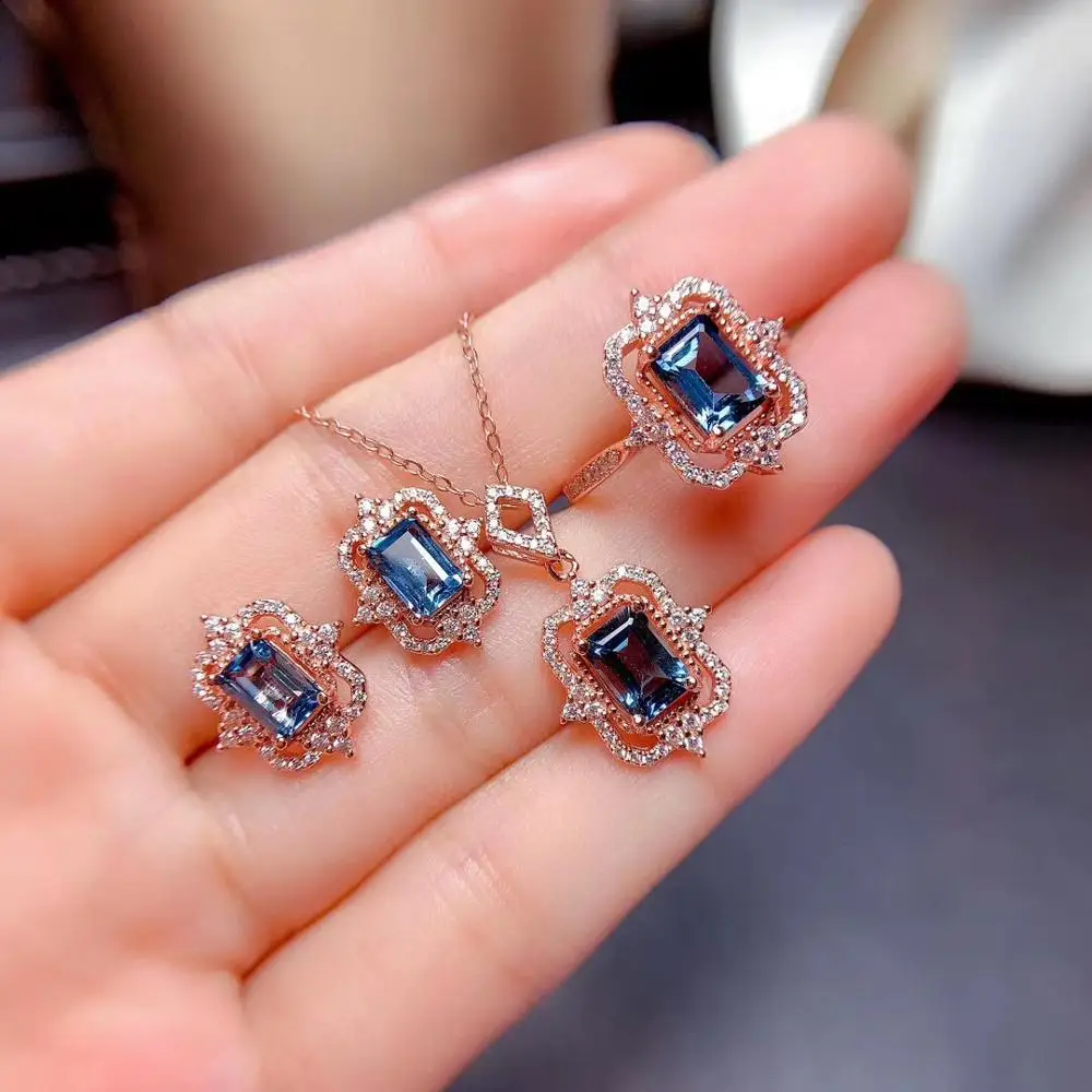 

100% Real and Natural Topaz jewelry set Natural Real Topaz 925 sterling silver 1pc pendant,1pc ring,2pcs Earring