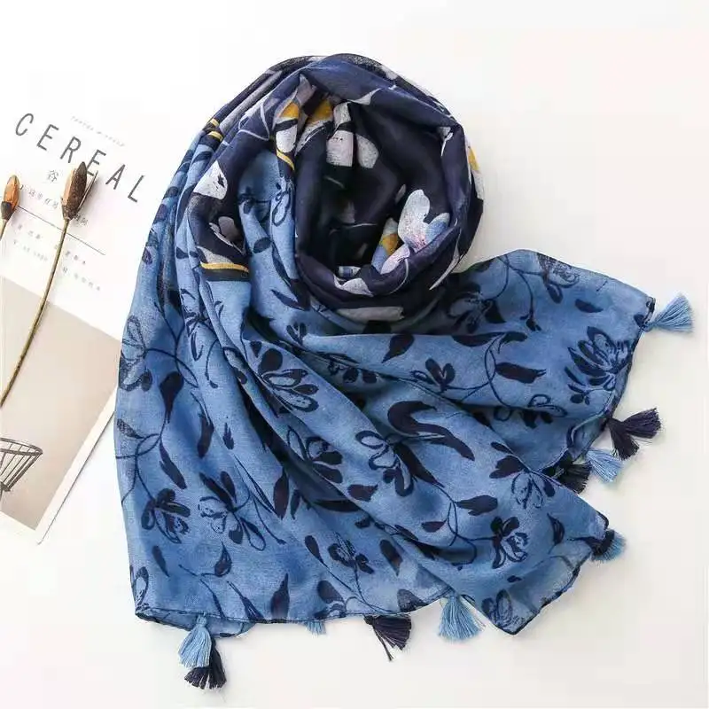 2021 New Fashion Flower Print Tassel Scarf Shawls Long Soft Floral Scarves Hijab Wrap