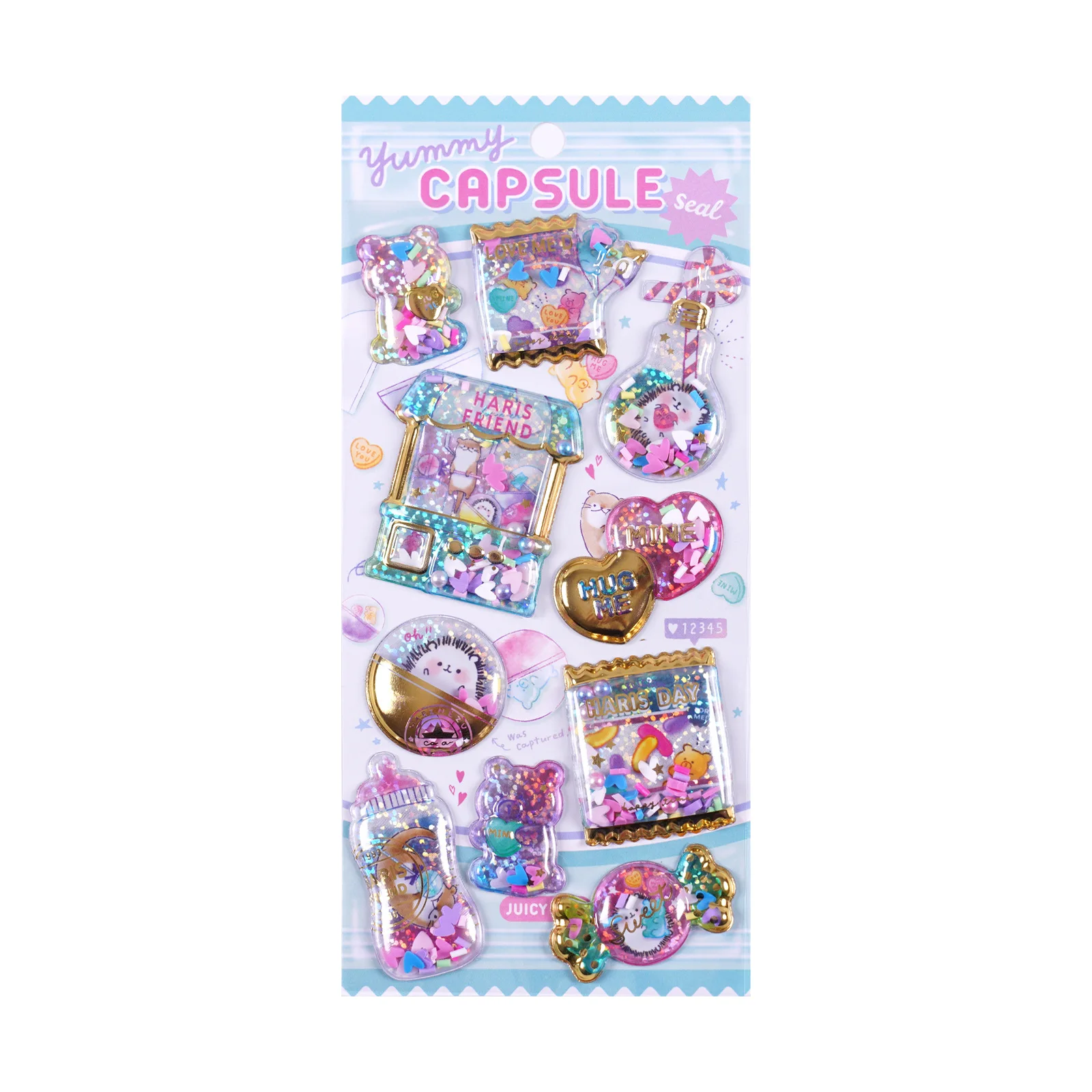 1 pc Kawaii Glittering 3D Capsule Stickers Scrapbooking Diy Diary Stationery Sticker Cute Gift Supplies Sheets