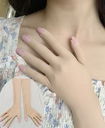 Luxury Customzie Pink Flesh Spandex Zentai Nail Gloves Men's Cosplay Kigurumi Long Gloves With Nails Service Crossdress