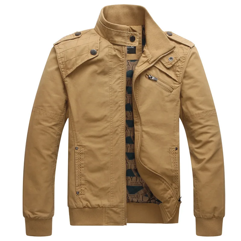 

Men's Jackets Pop High quality Casual Khaki Jacket Spring Autumn Cotton Slim Coat Military Jackets Outerwear