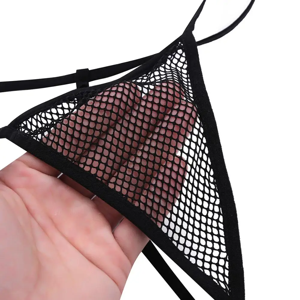 Alvivi Women Fishnet Bra Top Erotic G-string Set Sexy Sheer Mesh Lingerie Set Transparent Swimsuit Bikini Bra Set Thongs Panties