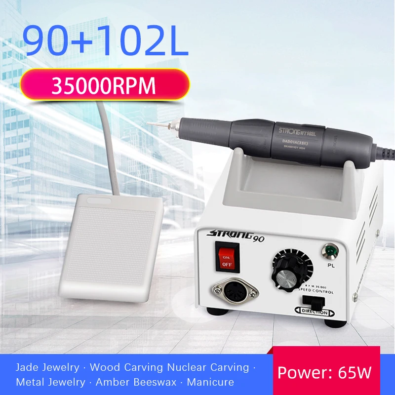 Poderosa máquina de joias 90 + 102L 35000rpm profissional pedicure manicure conjunto para salão de beleza doméstico 65W de potência
