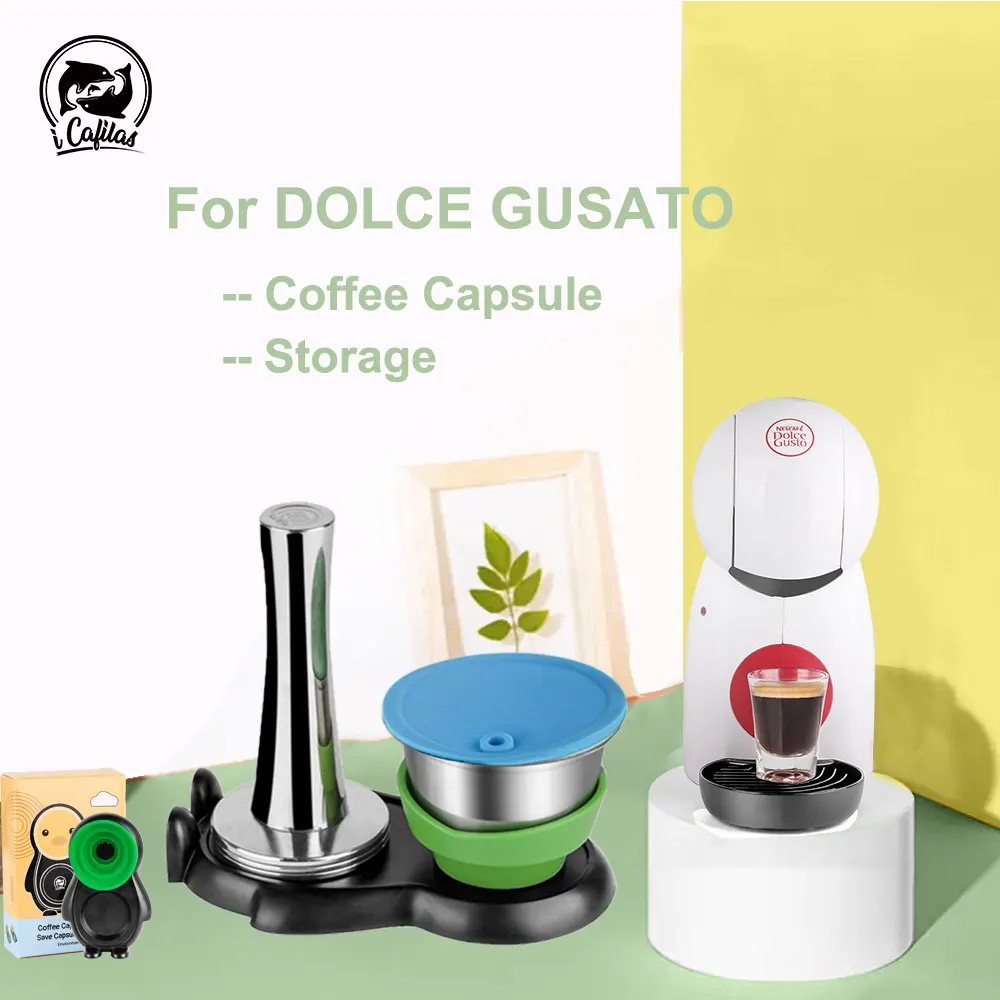 Coffee Capsule for Nescfe Dolce Gusto Reusable Coffee Filter Stainless Steel Espresso Crema Pod Tamper & Storage for PICCOLO XS