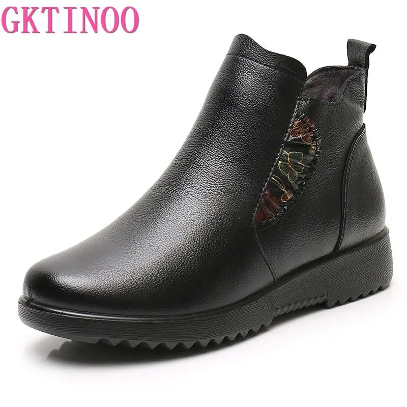 GKTINOO Fashion Winter Women Genuine Leather Ankle Boots Female Thick Wool Warm Snow Boots Mother Waterproof Non-slip Booties