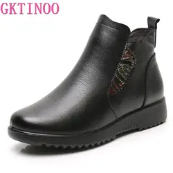 GKTINOO Fashion Winter Women Genuine Leather Ankle Boots Female Thick Wool Warm Snow Boots Mother Waterproof Non-slip Booties