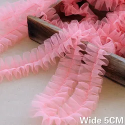 5CM szerokości luksusowe Multicolor Tulle Mesh 3d Pleate koronki Fabirc Ribbin sukienka tkaniny aplikacja na dekolt wykończone frędzlami szycia gipiury Decor