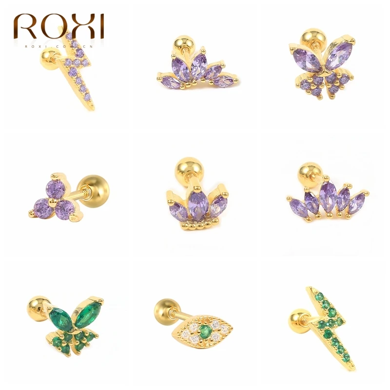 ROXI Sweet Crystal Stud Earrings For Women Girls 925 Silver Colourful Huggie Earring Wedding Jewelry Accessories Any Collocation