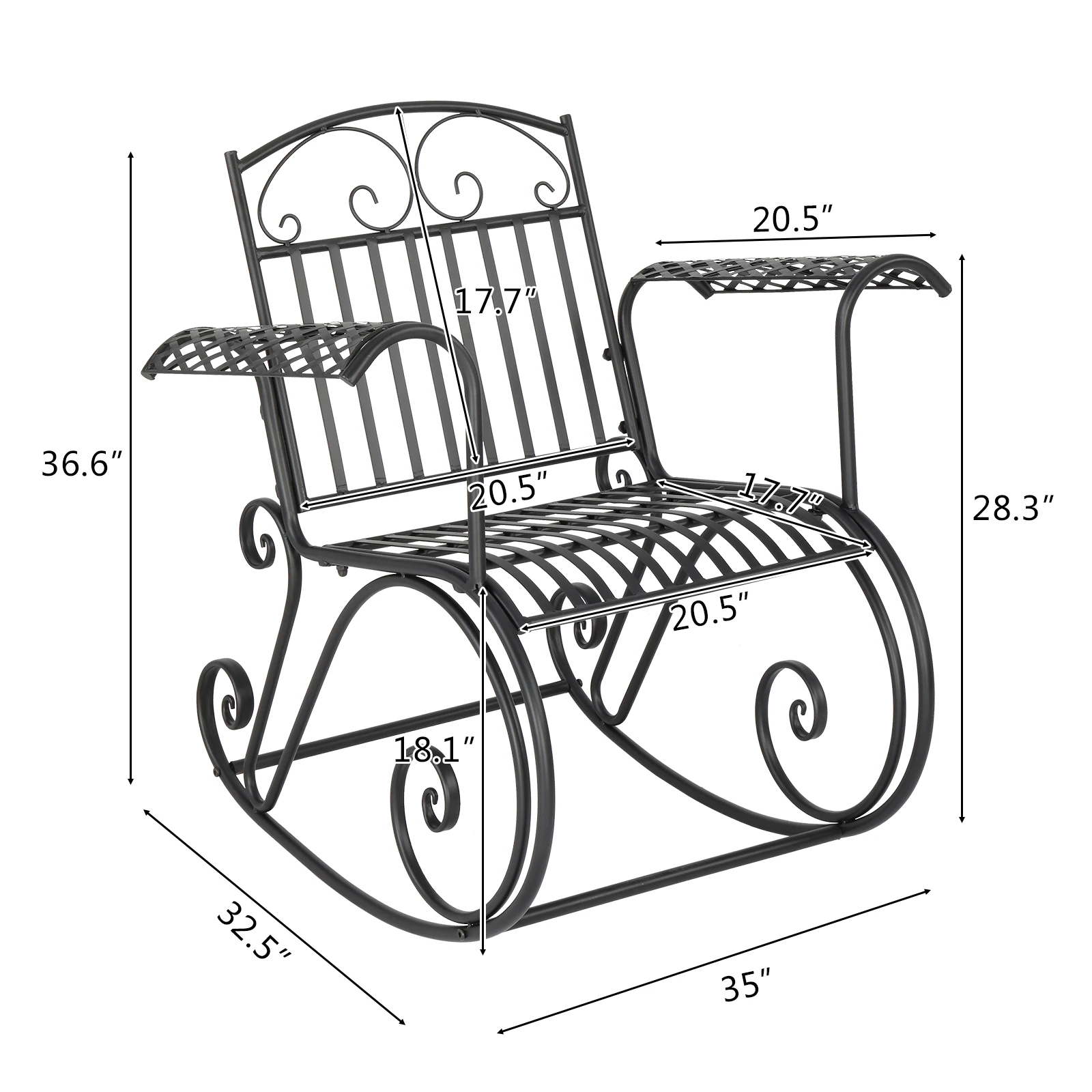 Artisasset Elegant Outdoor Park Leisure Iron Rocking Chair Paint 5 Styles for Garden Terrace Patio[US-Stock]