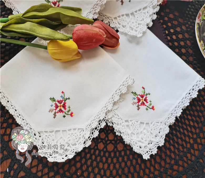 6pcs Handmade crochet crochet cross stitch small square handkerchief decoration cover towel placemat napkin cloth