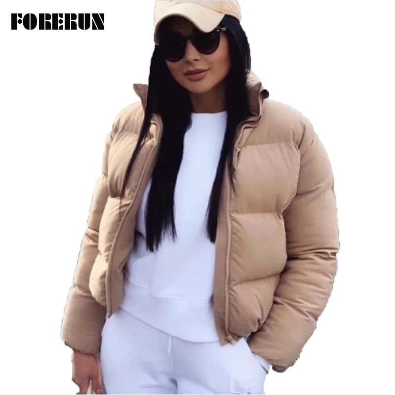 FORERUN Fashion Bubble Coat Women Solid Stand Collar Short Winter Autumn Female Puffer Jackets Parkas Mujer 2022 Factory Supply