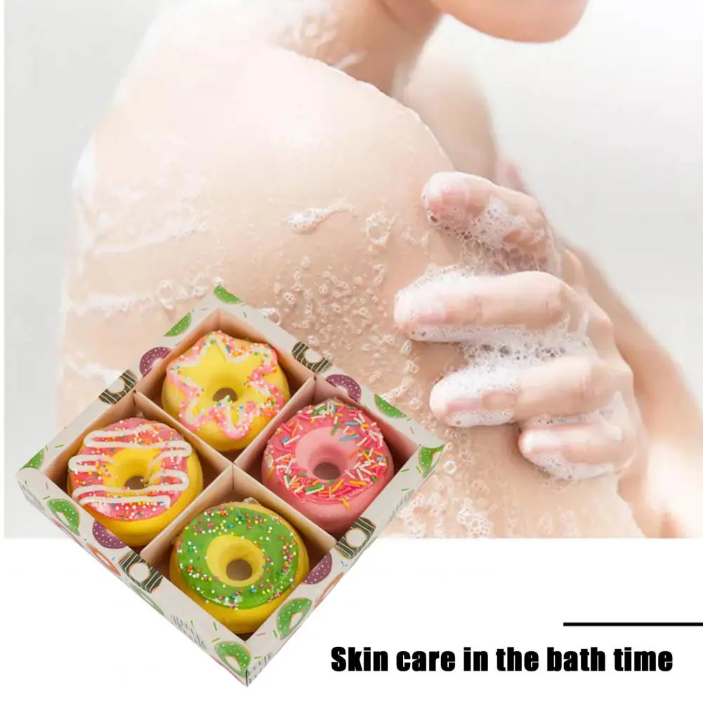 4Pcs/Set Shower Bubble Bath Ball kit Handmade Donut Style Fragrant Natural Donuts Skin Bath Bombs Salt Ball Fragrances