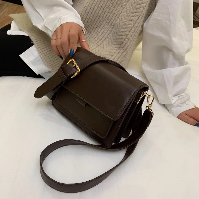 Trend solid color bag women 2019 new Korean fashion simple wide shoulder strap shoulder bag