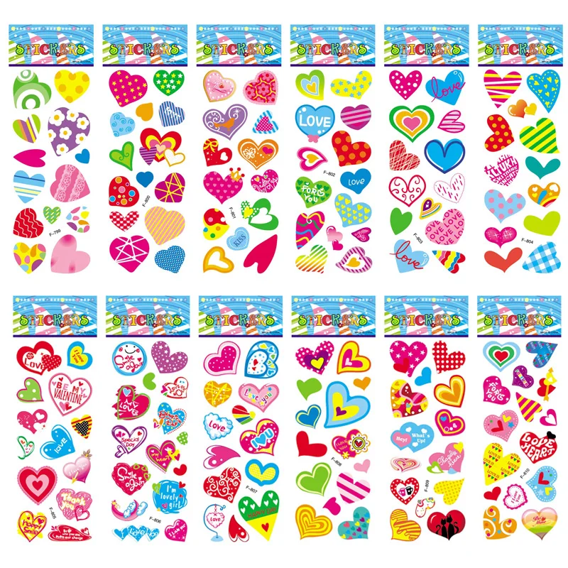 12 Sheets/Set Cute Love Heart Shape Bubble Foam Sticker For Children Girls Cartoon 3D Scrapbooking Stickers Toys Gift