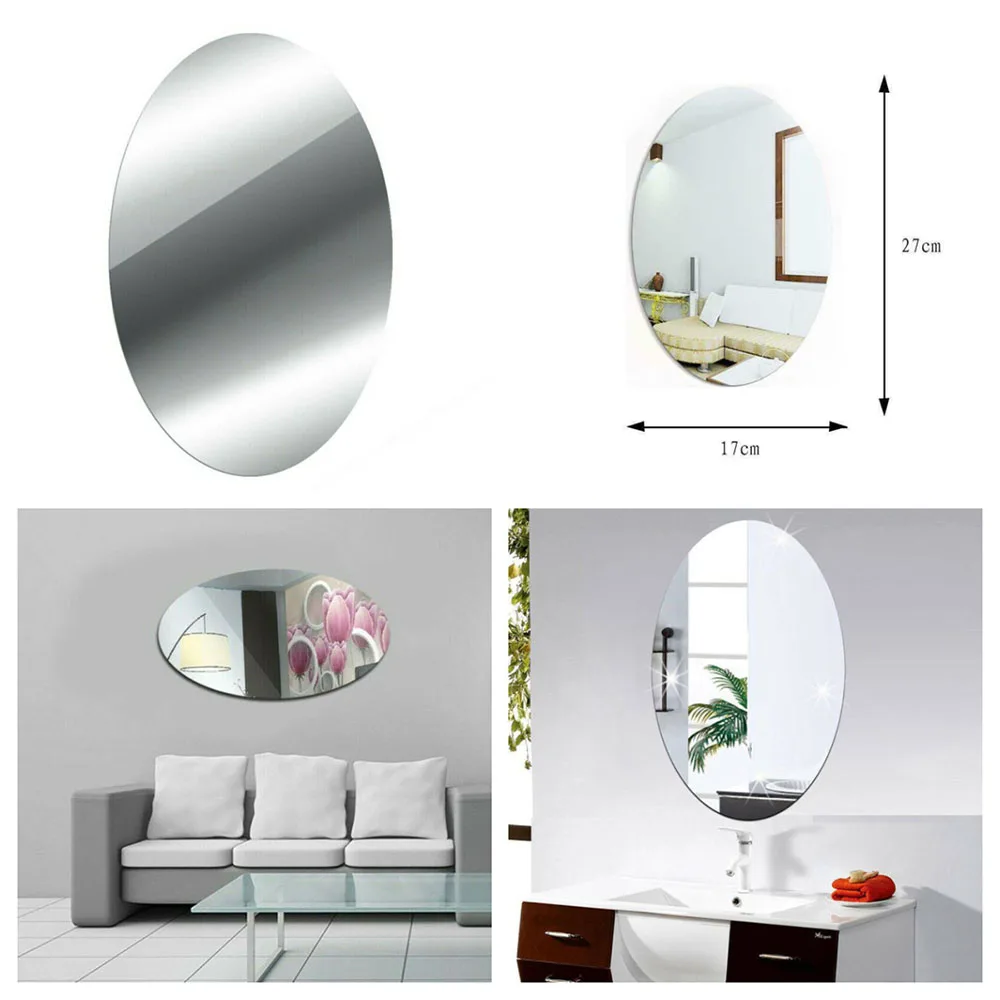 Oval Self Adhesive Room Decor Stick Mirror Tile Wall Stickers Art Bathroom Ressing Room Kitchen Gym Office Wall Sticker