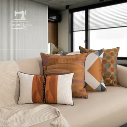 2025 New Caramel Light Luxury Model Room Cushion Covers Hotel Home Stay Sofa Cushion Case Nordic Style Simple Geometric Pattern