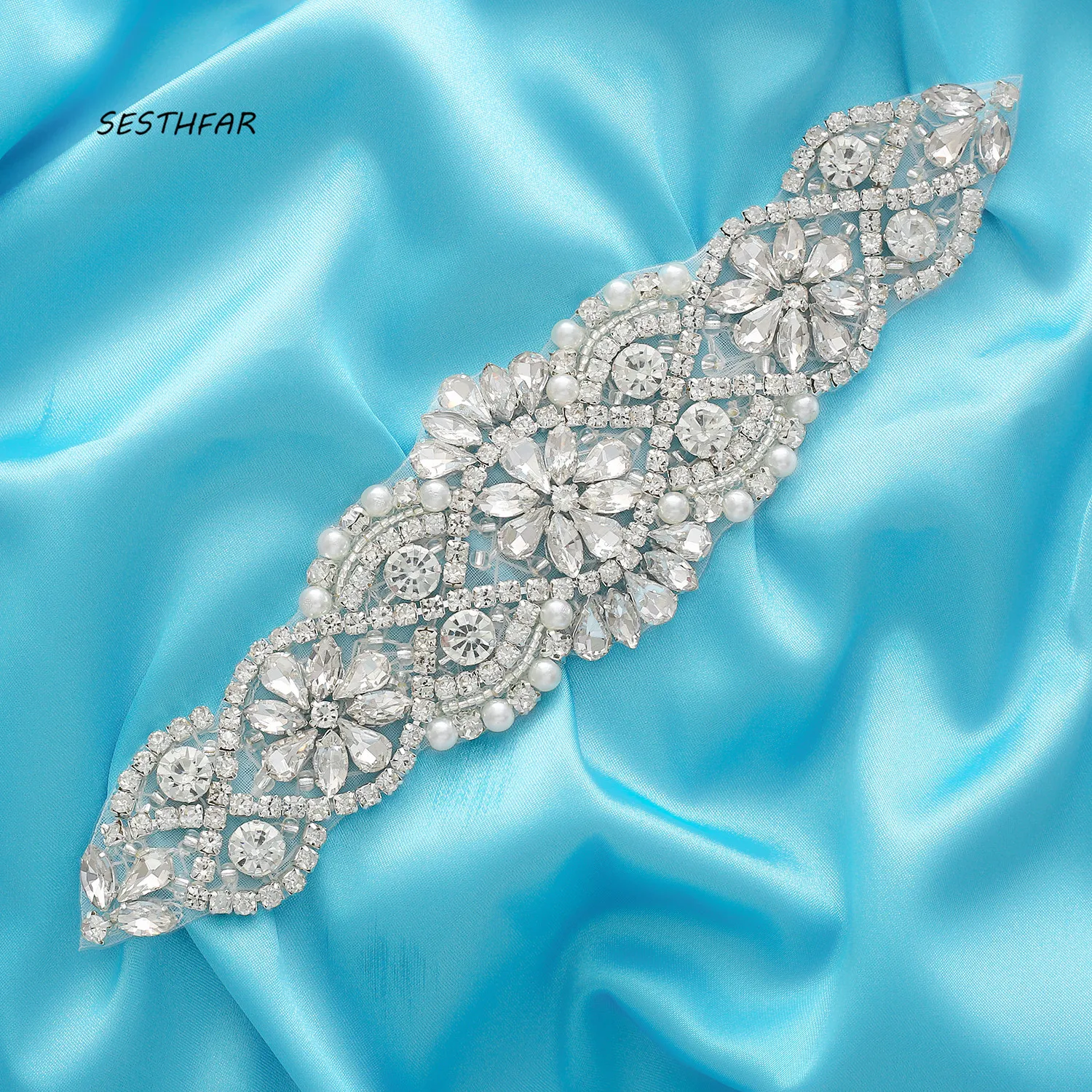 

SESTHFAR Trim Weddding Bridal Pearls Rhinestones Appliques Belt For Bridal Crystal Sash wedding Accessories F104