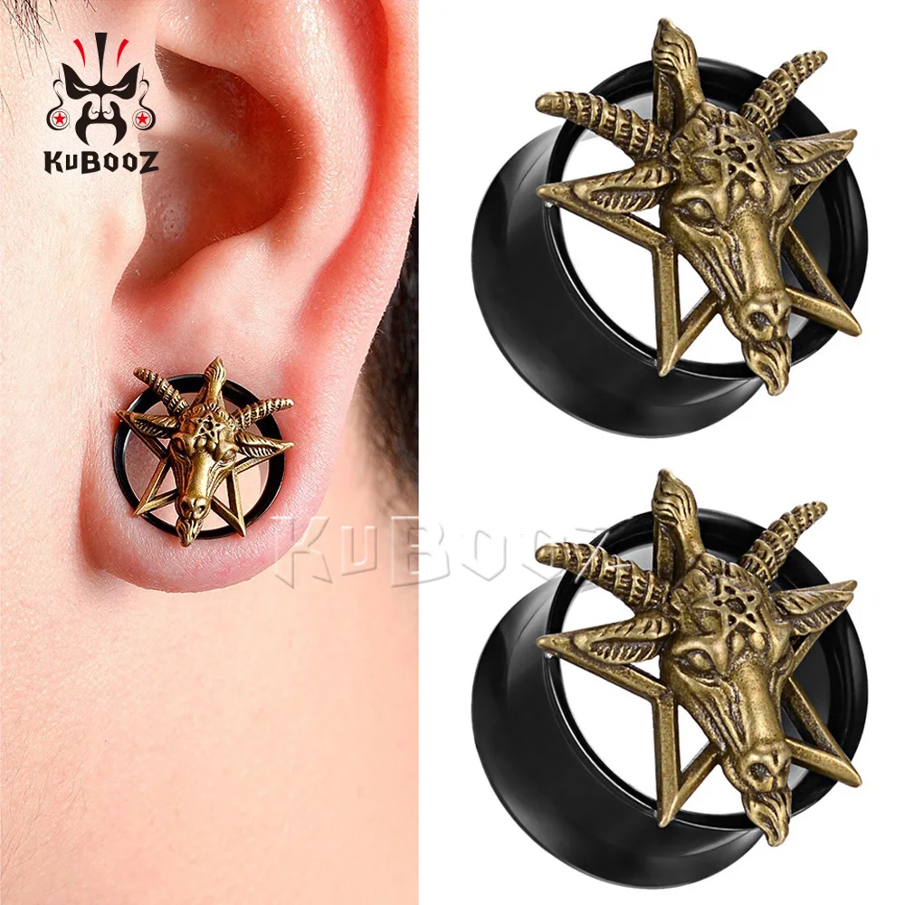 KUBOOZ Latest Stainless Steel Hexagram Ear Tunnels Gauges Piercing Body Jewelry Ear Plugs Expanders 2PCS