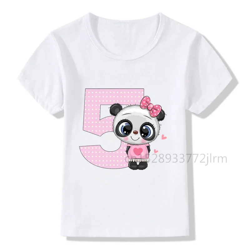 Boys Girls Cartoon Panda Birthday Number Print T Shirt Children Birthday T-shirts Baby Kids Funny Animal Gift Tshirt Present