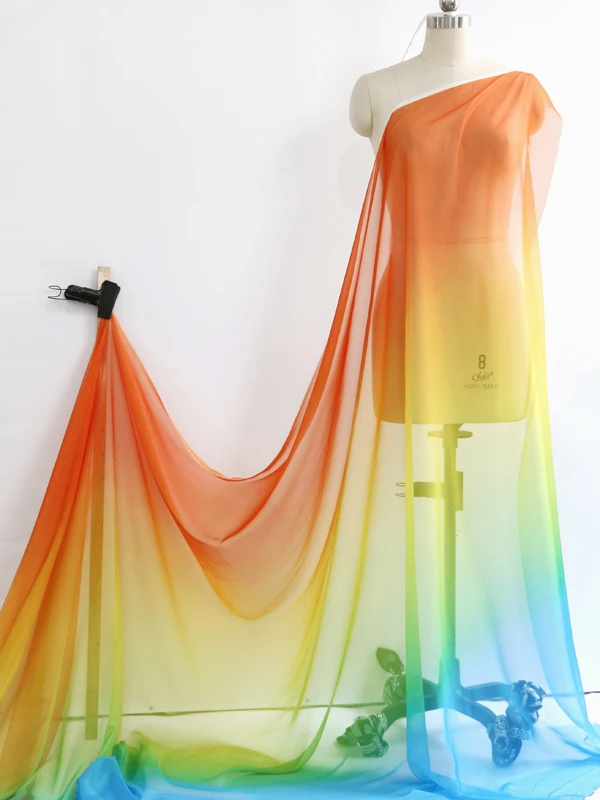 Ombre Chiffon 58'' breit nach Meter 30D Farbverlauf Chiffon transparenter Stoff Tanzschal Hochzeitsdekorationen transparent – Detail 5