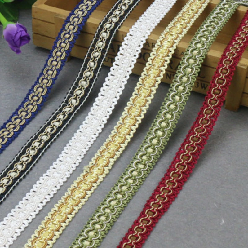 (5 Yards) 4.5M Handmade Ethnic Embroidered Webbing Indian Lace Trim DIY Sewing Net Yarn Ribbons Clothing Accessories Decor 1.8cm