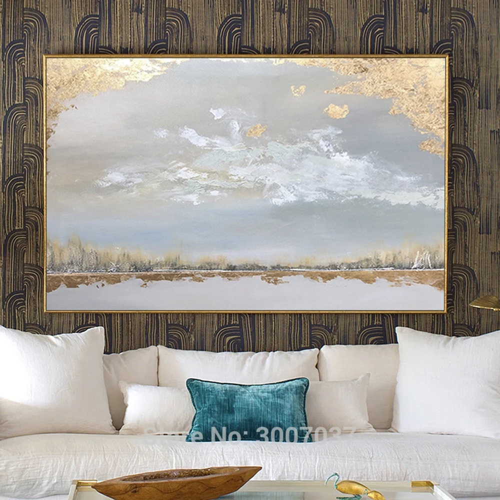 100% Hand Painted High quality Landscape Oil Painting Golden Foil Oil Painting On Canvas For Living Room home decor