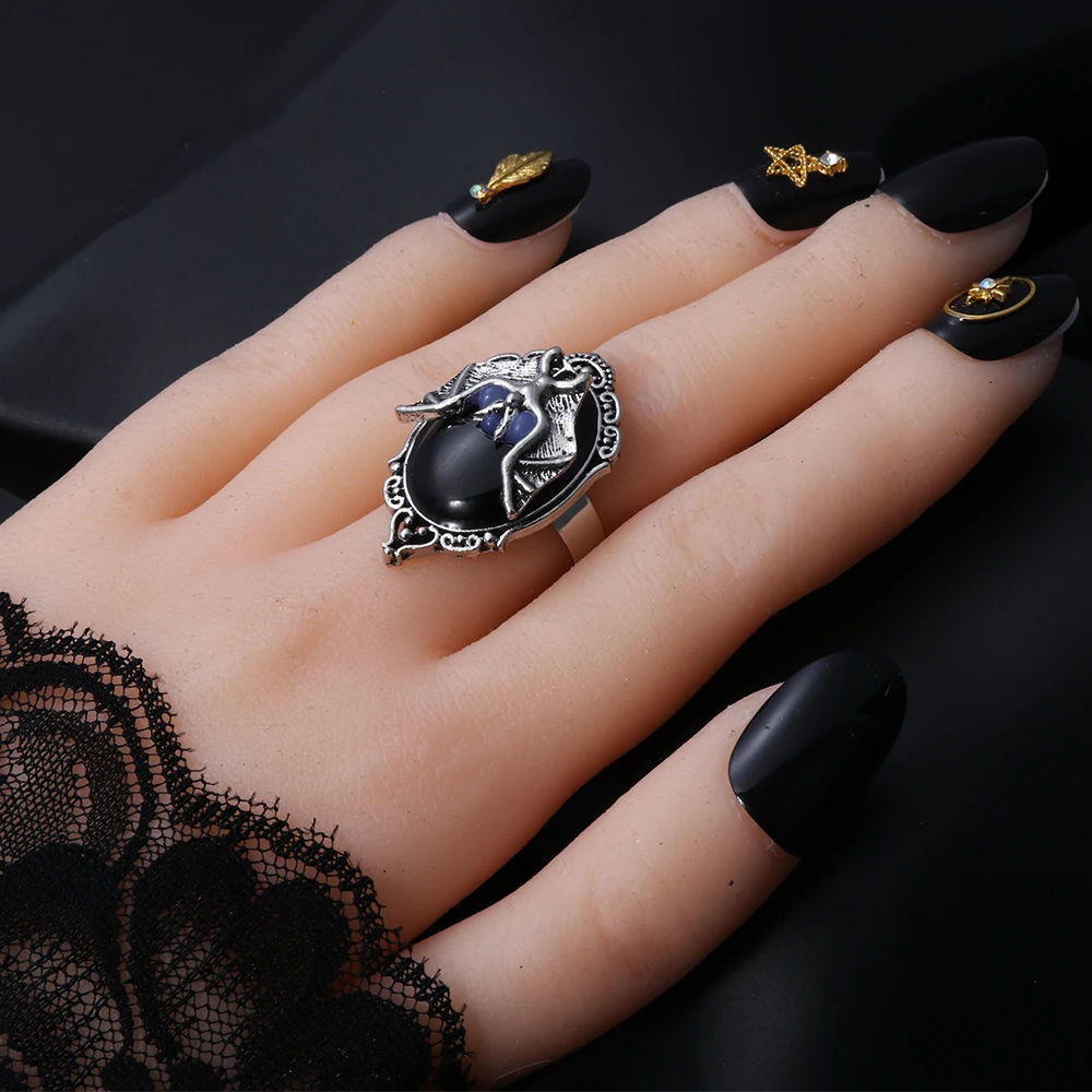 Adjustable Bat Cameo Rings Gothic Vampire Bat Ring Crystal Ring Gothic Witch Ring Victorian Pagan Jewelry Gift For Bat Lovers