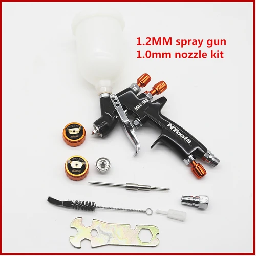 1.2MM 스프레이건 1.0MM 노즐 키트 400CC/250CC 탱크 에어 스프레이건, 페인트 믹싱 컵 및 어댑터 포함 미니 스프레이건 페인트 스프레이 건 