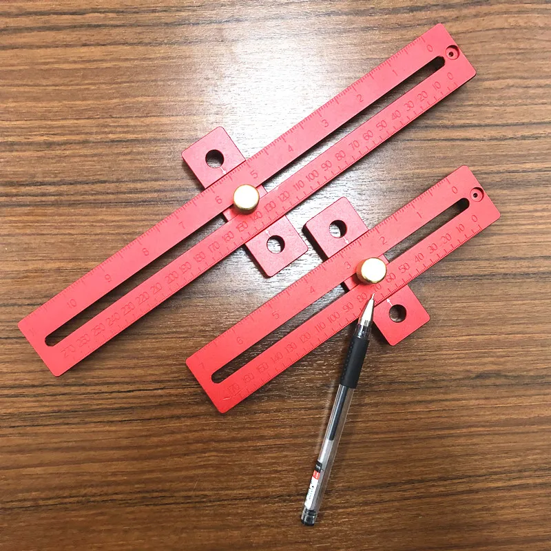 Lega di alluminio 170/270/370mm misura scala Scribing righello lavorazione del legno t-type Hole righello strumento di marcatura