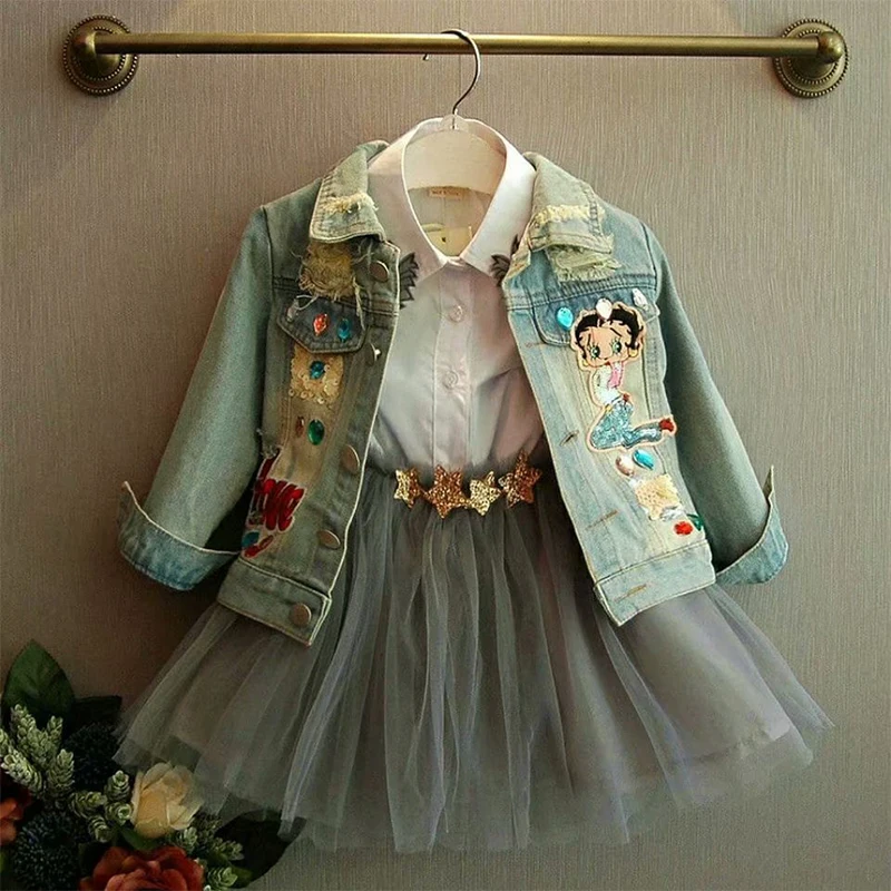 Spring/Autumn Girls Jacket Denim Jacket Children\'s Jacket Ripped Jeans Teenage Children Outerwear Baby Clothes Coat for Girl 1-8