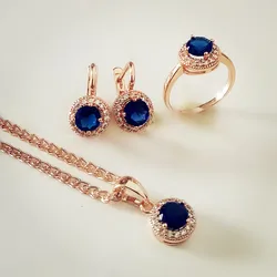 Luxurious  Jewelry Sets Rose Gold Color Jewelry Set  New Fashion Necklace + Earring +Ring Jewelry Sets for Women