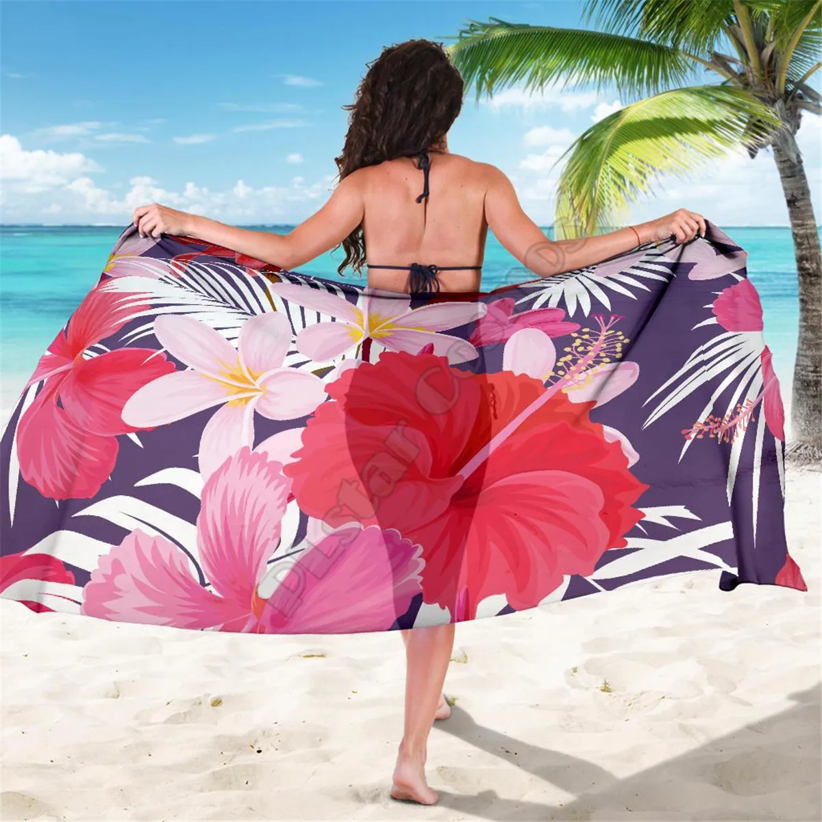 

Pink Floral sarong 3D printed Towel Summer Seaside resort Casual Bohemian style Beach Towel