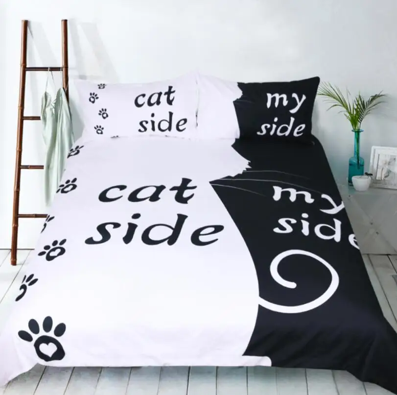 Black White Dog Cat Side My Side bedding sets US Twin Full Queen King Size Bed Linen Couples Duvet Cover Set Pillowcase 3pcs/S