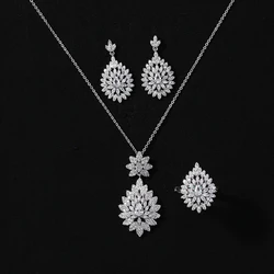 Jeweler Set HADIYANA High Quality Zircon Necklace Earrings And Ring Sets Women Party Girlfriend Gift CN1106 Conjunto De Joyas