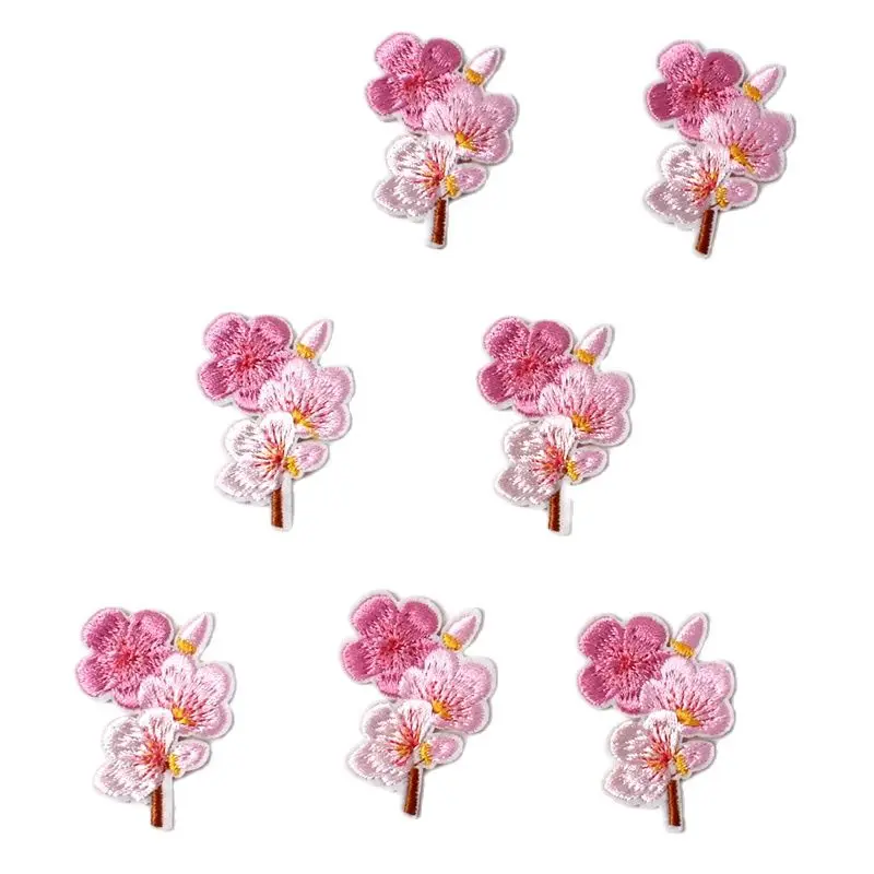 10pcs Embroidered Cherry Flower Patches Iron On Sew On Peach blossom Stickers DIY Handmade Patchwork Crafts Fabric Appliques