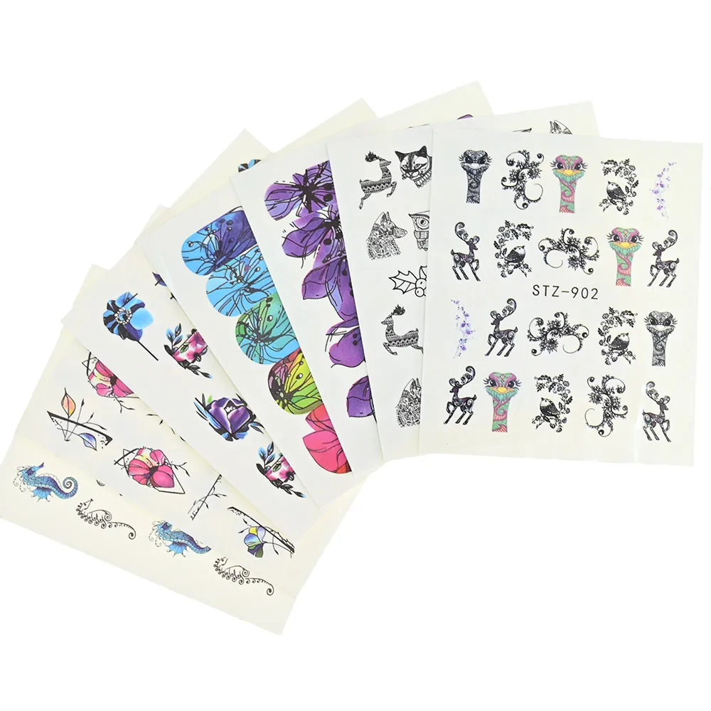 

14Sheet/Set Water-Transfer Simple Ink-Painting Sticker,French Ink Flower Nail Decal Watercolor Sliders Manicure Tattoo Sticker#