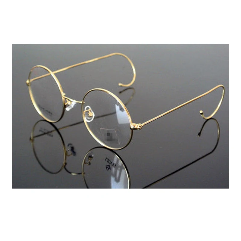 Vintage Men Golden Circular Eyeglasses Metallic Fiber Frames Spring Temples Ultra Lightweight Prescription Eyewear