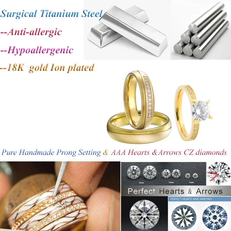 3pcs Wedding Engagement Rings Bridal Set for Men Women Cz Moissanite Diamond Ladies Gents 18k Gold Plated Love Couple Alliances